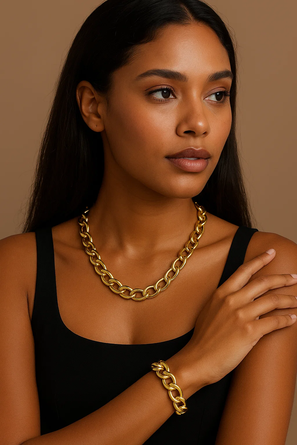 Cliente con collar de joyería